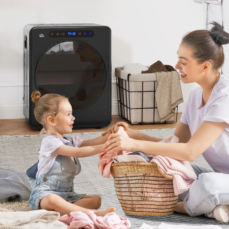 HOMCOM Sèche linge à évacuation, sèche-linge électrique 1000 W 3 Kg, 6 modes de séchage, minuterie, acier inoxydable, noir