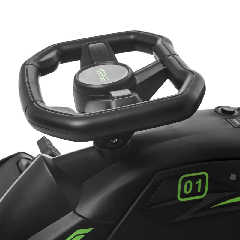 HOMCOM Go-Kart Electric pentru Copii cu Pedale, Pornire Lentă, Lumini, Muzică și Centură, 90x53x99 cm, Negru(m-9)