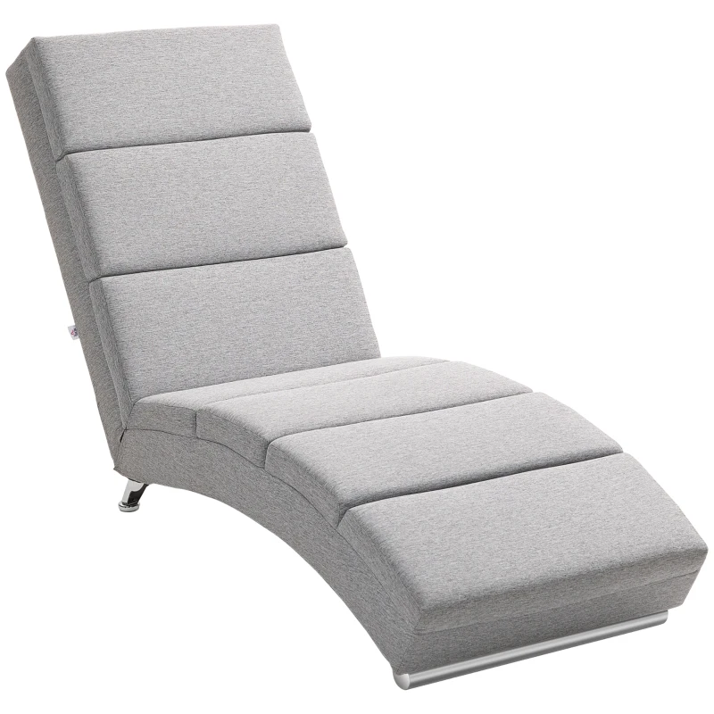 HOMCOM Chaise Longue Reclinabile con Schienale Alto, Imbottitura Spessa e Gambe in Metallo, Grigio Chiaro