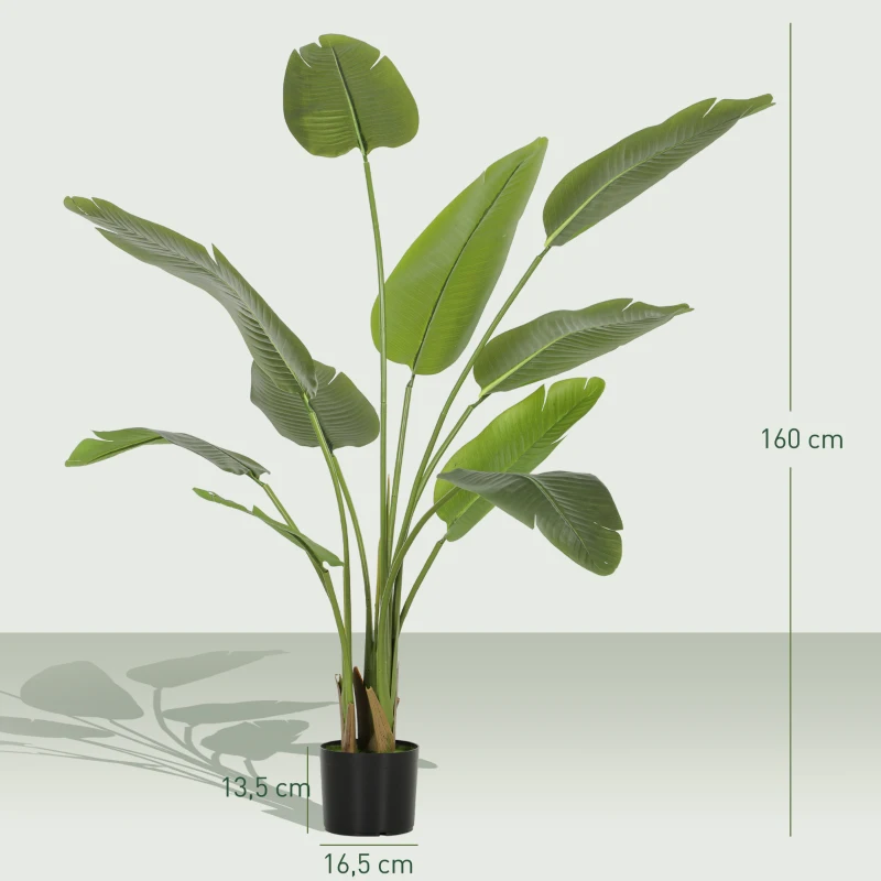 HOMCOM Künstliche Zimmerpflanze 160 cm Künstliche Bananenstaude mit Topf und Blättern für den Innenbereich Grün
