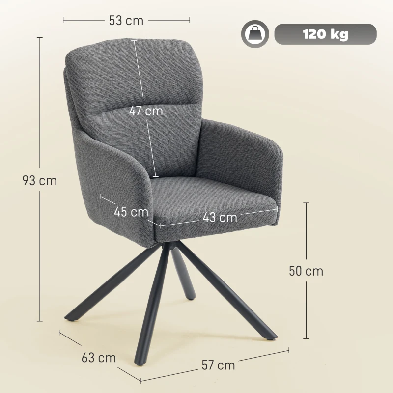 HOMCOM Silla de Comedor Acolchada Silla de Cocina con Acolchado Grueso Apoyabrazos Patas de Metal Gris
