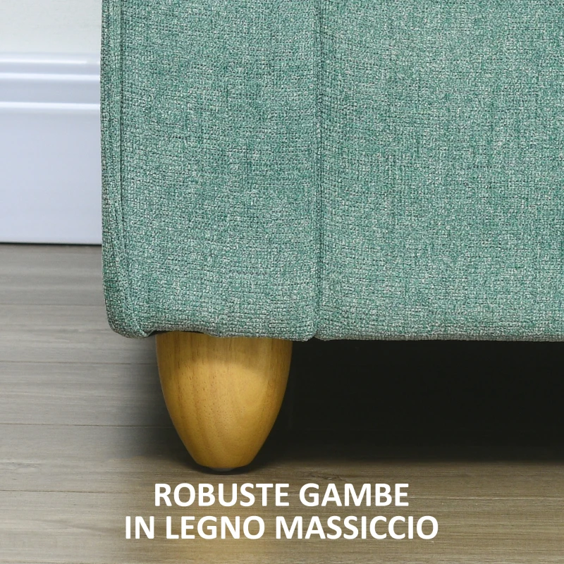 HOMCOM Divano 3 Posti in Tessuto Stile Vintage con Cuscini e Piedini in Legno, 184x77x81cm, Verde