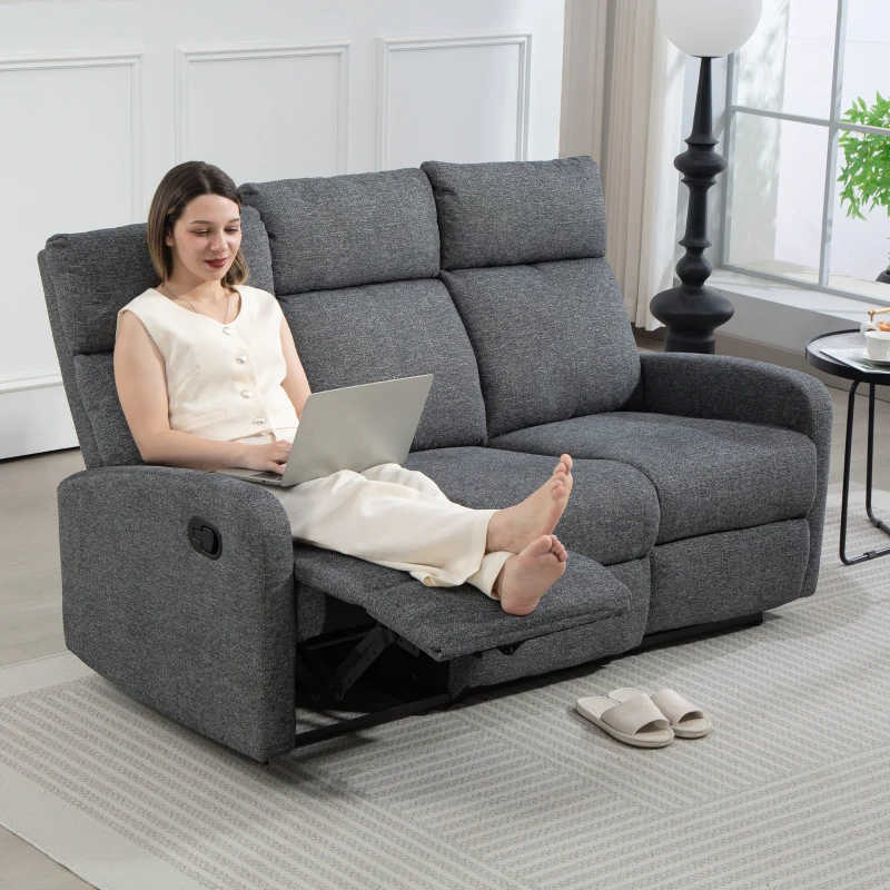 HOMCOM 3-Sitzer-Sofa, individuell verstellbare Rückenlehnen, Fußstütze, Stoffbezug, Metall, Grau(m-9)