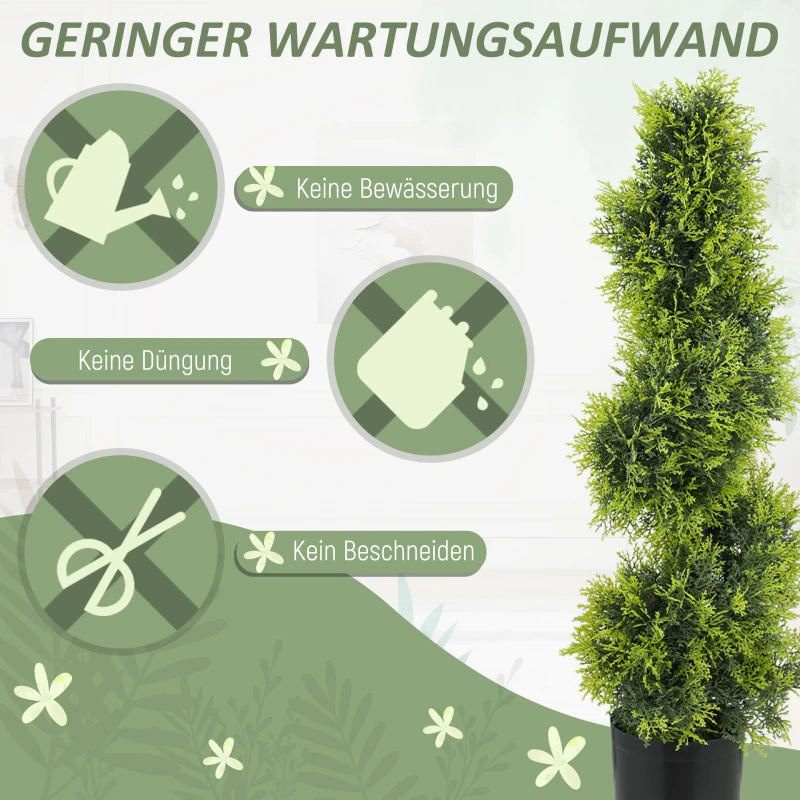 HOMCOM Künstliche Zypresse 90cm Kunstpflanze in Spiralform, Plastik Künstliche Pflanzen im Topf, Moderne Dekoration