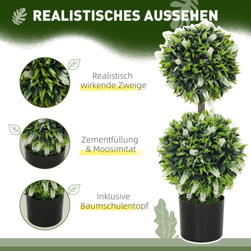 HOMCOM 2er-Set Künstliche Pflanzen, UV-beständige Kunstpflanze im Blumentopf, 70 cm Zimmerpflanze für Wohnzimmer, Garten