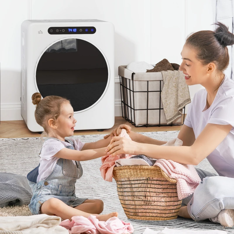 HOMCOM Wasdroger, 6 Programma's, 40-60℃, 4 kg capaciteit, compact, Touchbediening, Wit(m-8)