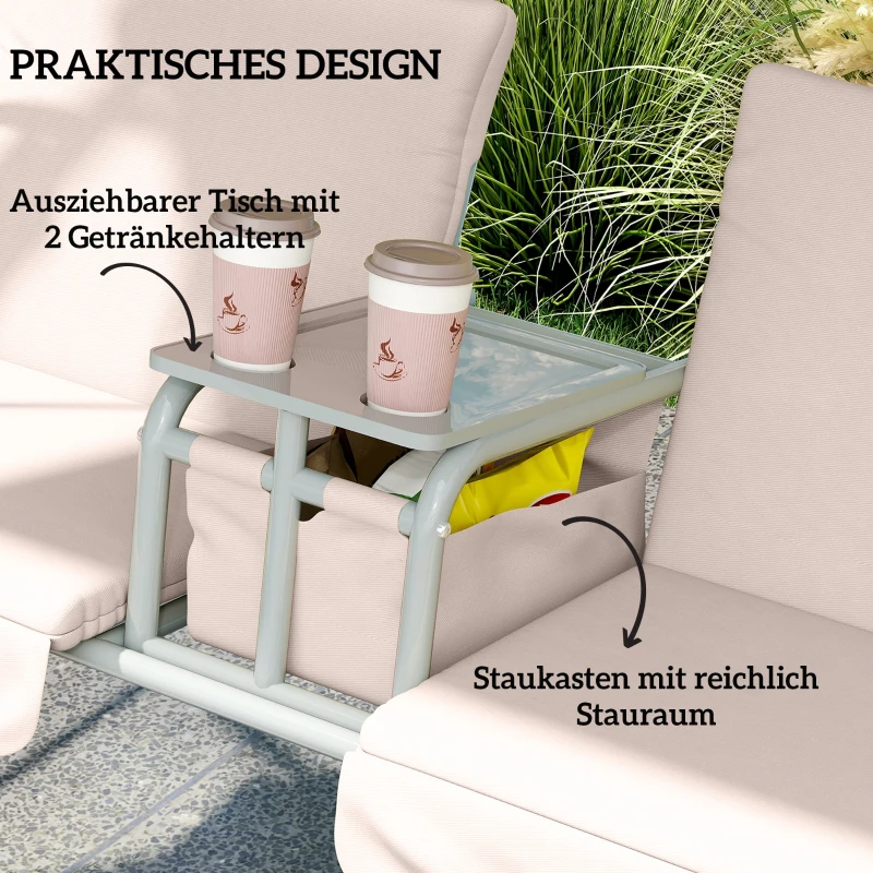 Outsunny Hollywoodschaukel, Gartenschaukel, 2-Sitzer-Schaukel mit Sonnendach, 175 x 112 x 165 cm, Beige