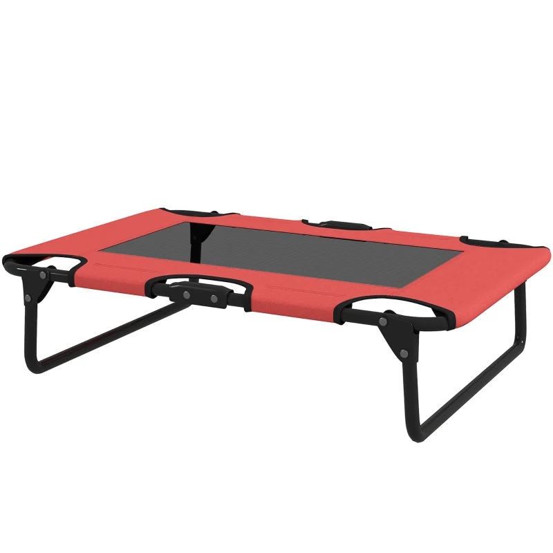 PawHut Portable Raised Dog Bed, Elevated Pet Cot with Breathable Mesh for Indoor Outdoor, for Small Medium Dogs, Red