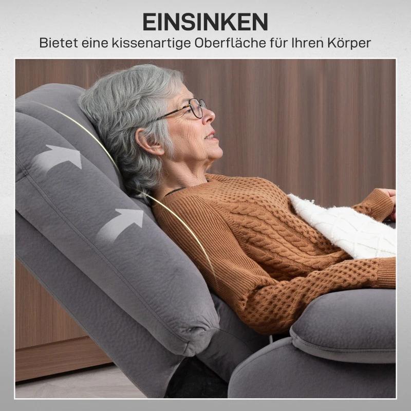 HOMCOM Fernsehsessel mit Aufstehhilfe, Wärme- und Massagefunktion, Fernbedienung und Seitentasche, Dunkelgrau(m-7)