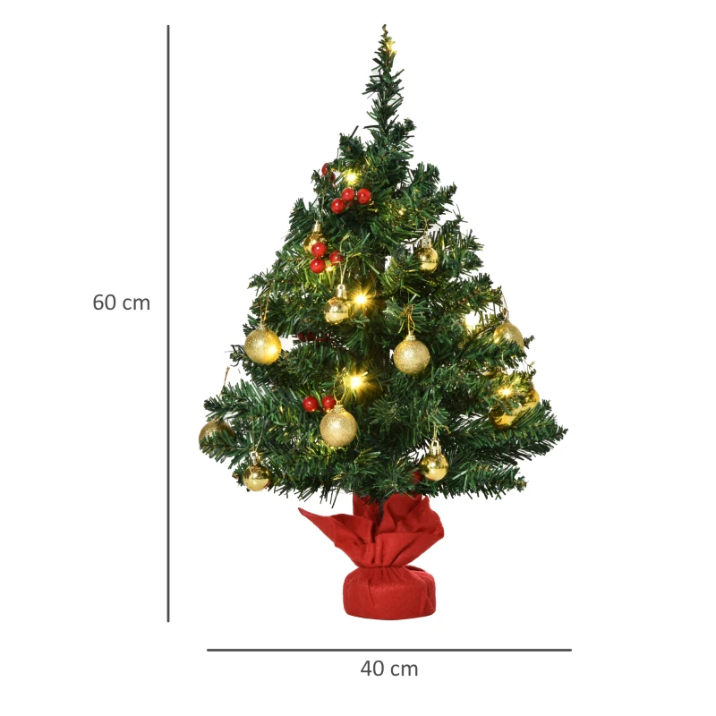 HOMCOM Mini Árbol de Navidad 60cm Artificial Árbol de Pino Decoración Navideña con Soporte Metálico 73 Ramas Verde PVC