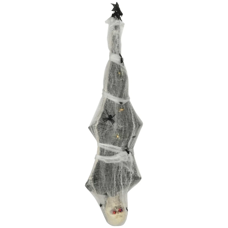 HOMCOM 4.7ft Life Size Outdoor Halloween Decoration Hanging Mummy with Spider Web, Animated Prop Decor with Sound and Motion Activated, Light Up Eyes, Howling Sound, Posable Arms, Moving Body