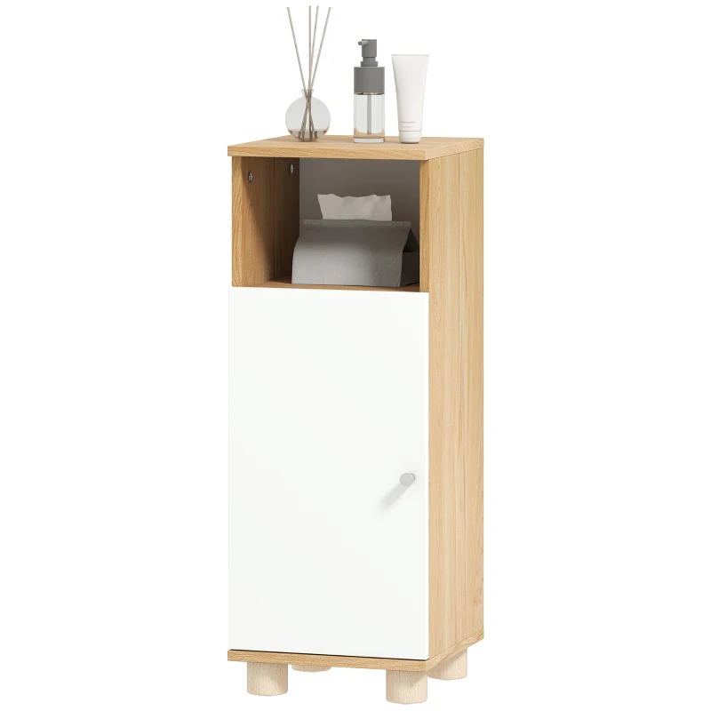 HOMCOM Badezimmerschrank Platzsparend mit 2 Regalen und offenem Fach, 30x30x79,7 cm, Weiß und Holz