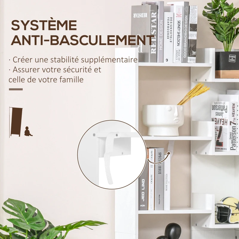 HOMCOM Bibliothèque, étagère de rangement à 6 niveaux, design irrégulier, pour salon, chambre, bureau, 60x21x162,5cm, blanc