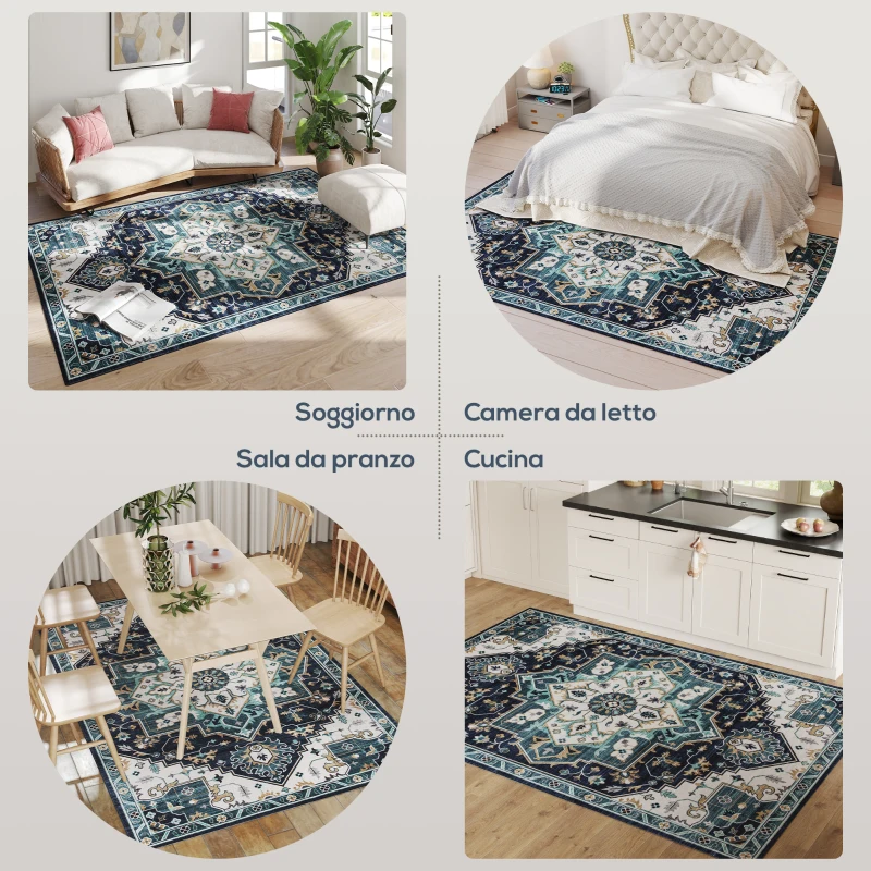 HOMCOM Tappeto Boho Antiscivolo e Lavabile a Pelo Corto per Soggiorno e Camera, 230x160 cm, Multicolore