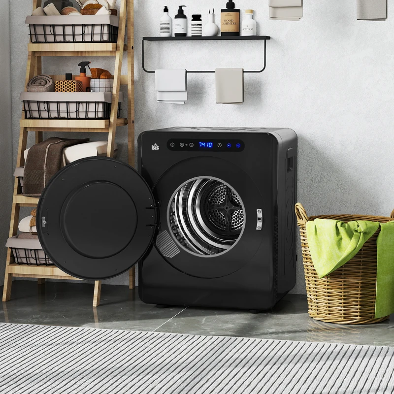 HOMCOM Wasdroger, 6 Programma's, 40-60℃, 4 kg capaciteit, compact, Touch-bediening, Zwart(m-9)