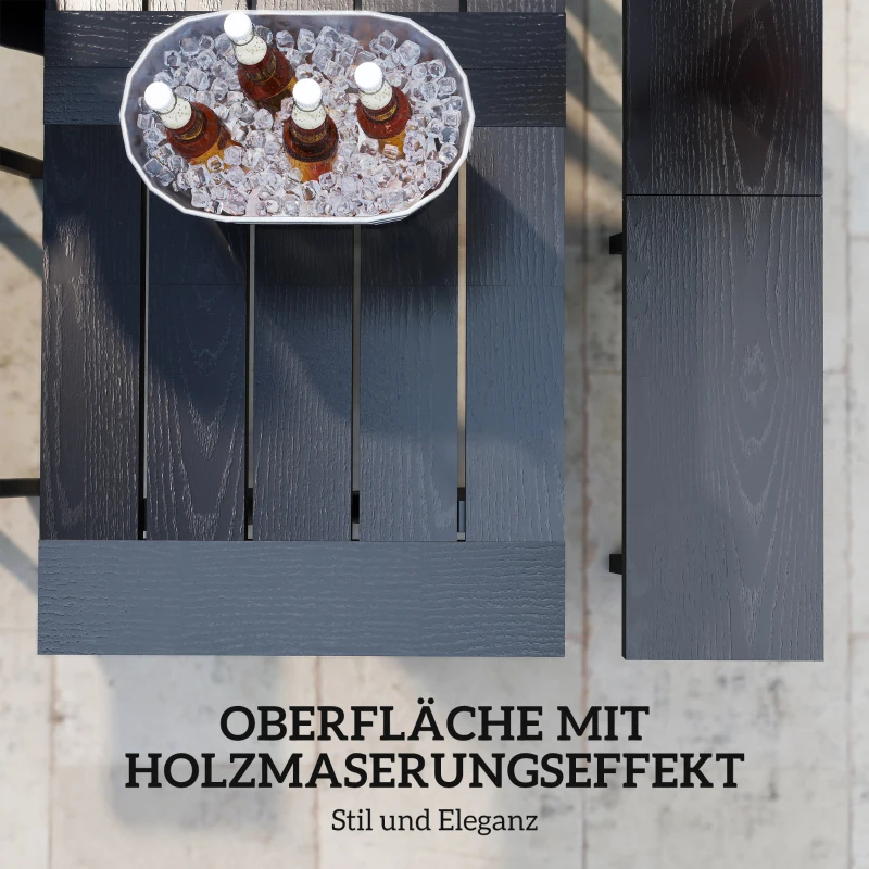Outsunny Bierzeltgarnitur für 6 Personen, wetterfest, Holzoptik, Alurahmen, Schwarz