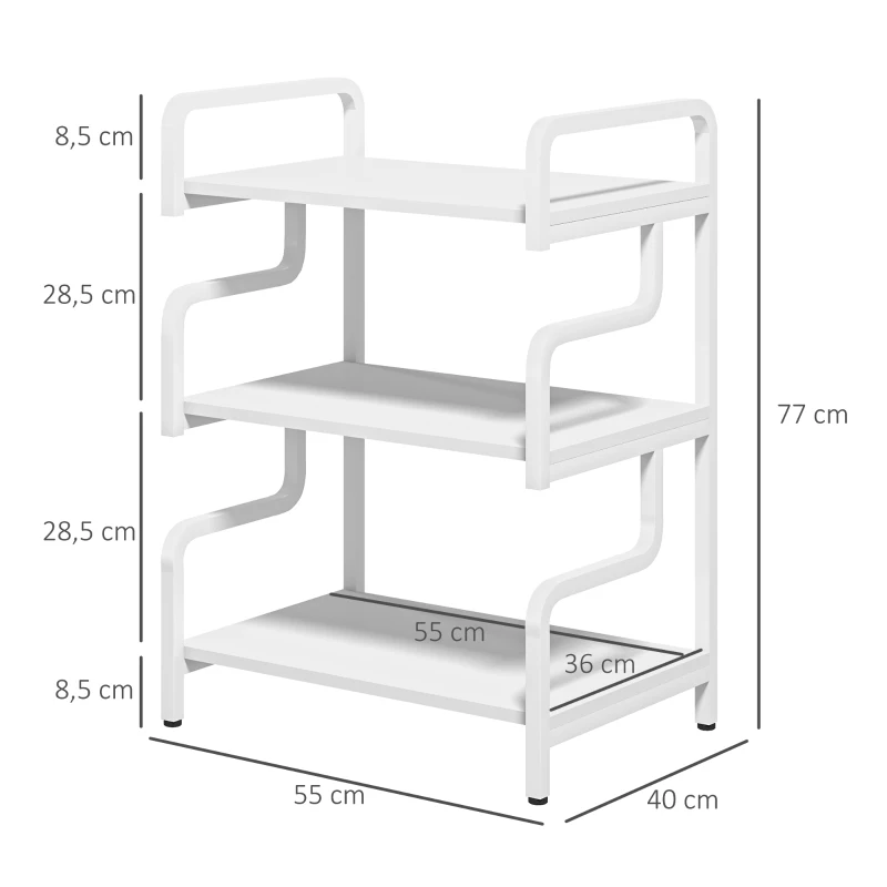 HOMCOM Étagère de rangement à 3 niveaux étagère en métal design industriel structure en acier 55 x 40 x 77 cm blanc
