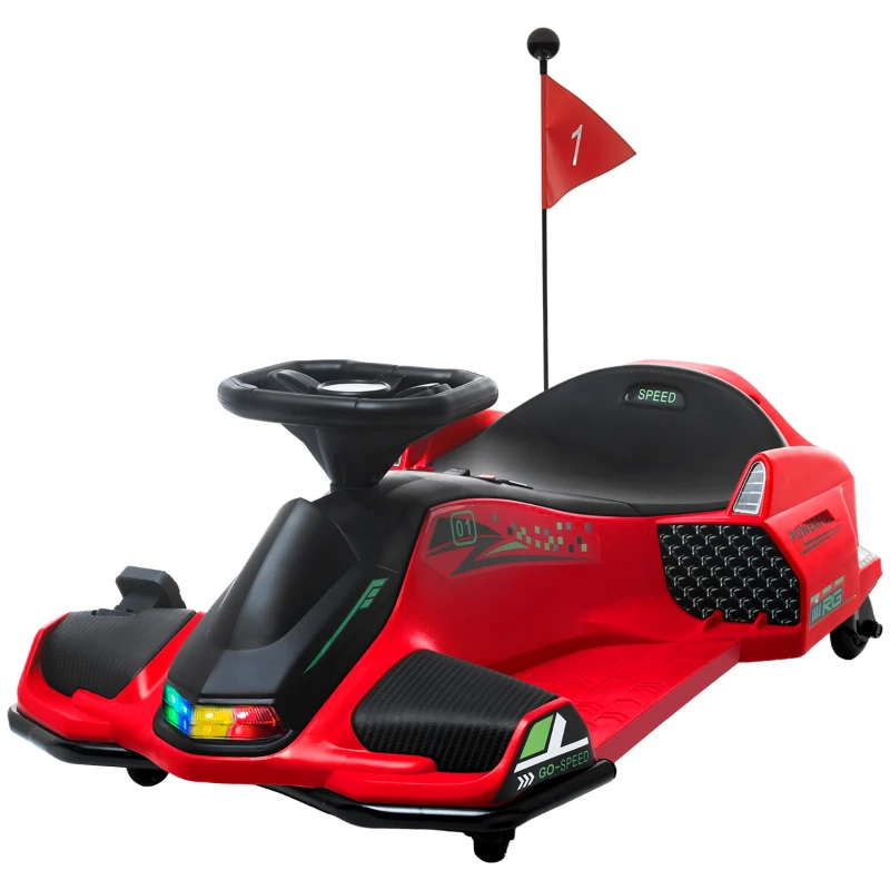 HOMCOM 12V Kids Electric Go Kart with Music, LED Lights, Slow Start, Red