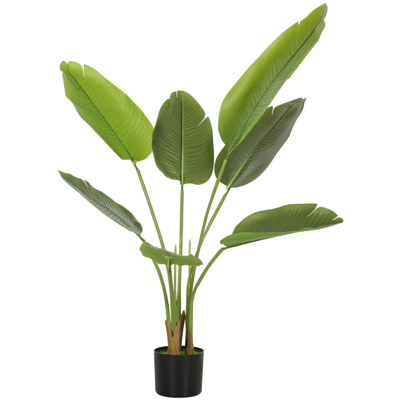 HOMCOM 109cm Artificial Bird of Paradise Plant, Faux Banana Leaf Tree with PEVA Leaves and Flocking, Decorative Palm Tree in Pot for Home Office Decor, Green