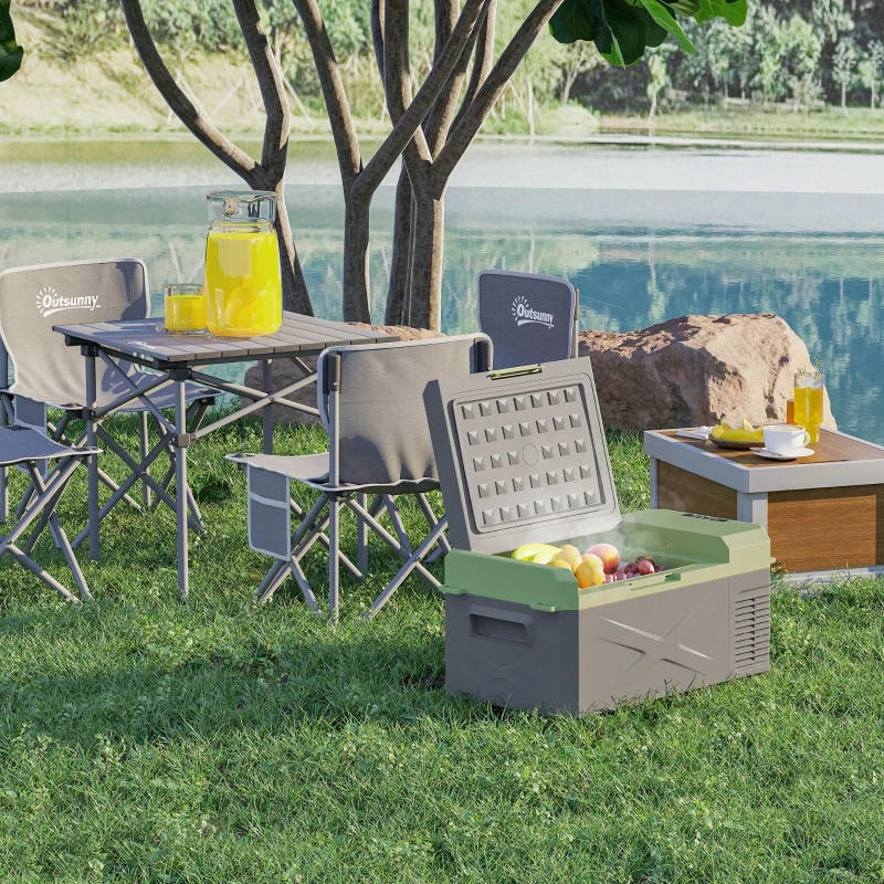 Outsunny 16,3 Liter Compressor Koelbox elektrische koelbox met ECO-modus Koelbehoudfunctie Grijs+Groen