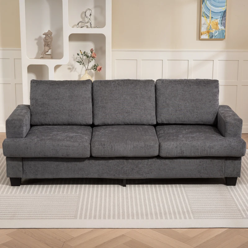 HOMCOM Sofá de 3 Plazas Tapizado en Chenilla Acolchado Grueso Estructura de Acero Diseño Moderno 213x82x90 cm Gris