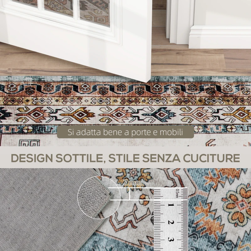 HOMCOM Tappeto Vintage Antiscivolo e Lavabile a Pelo Corto per Soggiorno e Camera, 230x160 cm, Multicolore