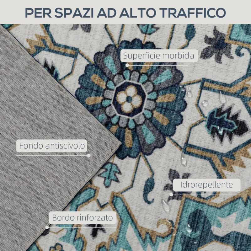 HOMCOM Tappeto Boho Antiscivolo e Lavabile a Pelo Corto per Soggiorno e Camera, 230x160 cm, Multicolore