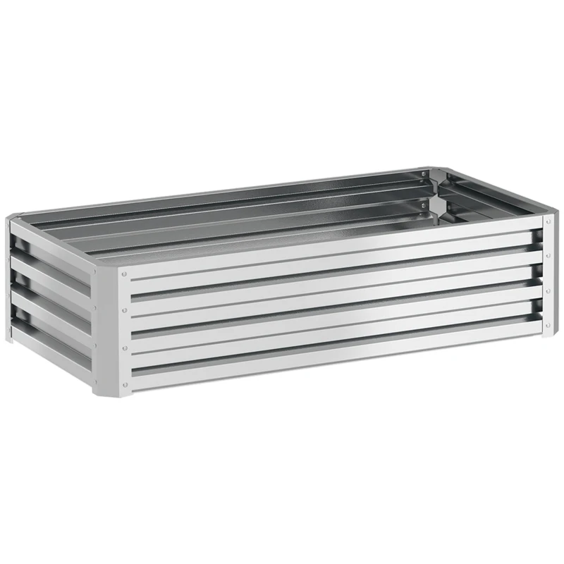 Outsunny Raised Beds for Garden, Galvanized Outdoor Planters, for Herbs and Vegetables, Use for Patio, Backyard, Balcony, Silver