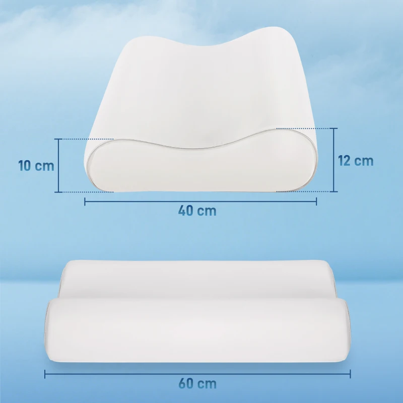HOMCOM Cuscino Cervicale in Memory Foam a Doppia Altezza con Copertura Rimovibile, 60x40x10/12 cm, Bianco Crema