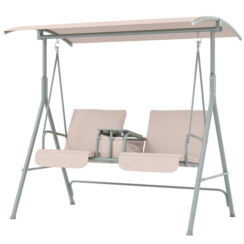 Outsunny Hollywoodschaukel, Gartenschaukel, 2-Sitzer-Schaukel mit Sonnendach, 175 x 112 x 165 cm, Beige