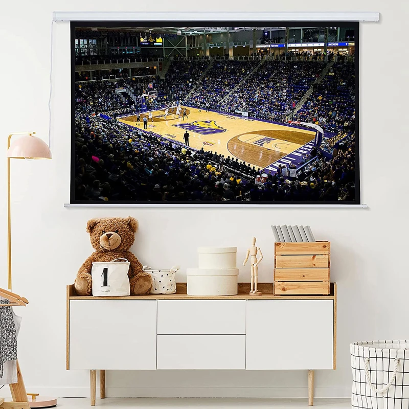 HOMCOM Pantalla del Proyector Eléctrica Portátil Universal 84 Pulgadas Pantalla para Proyección Motorizada 4:3 con Control Remoto Cine en Casa Presentaciones Colgada de Pared