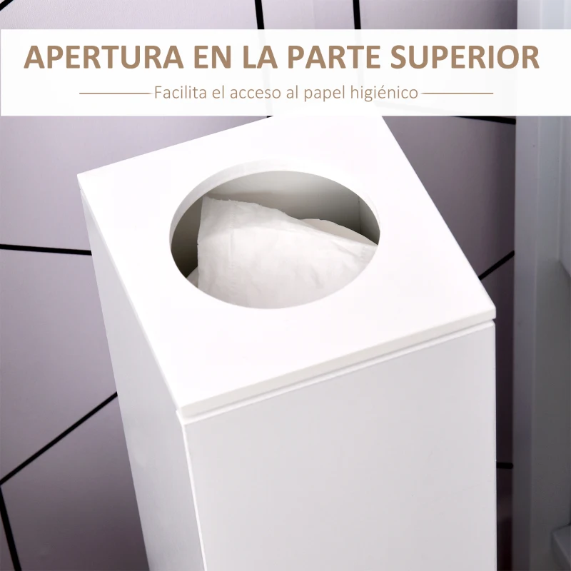 HOMCOM Mueble de Baño Estrecho con Orificio para Papel Higiénico y Estantes Estilo Moderno 19,5x19,5x65 cm Blanco