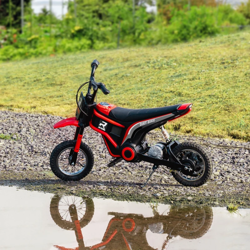 HOMCOM Elektrische Kindermotorfiets, 24V met Toeter en Verlichting, Draaigashendel, 8-16 km/u, 8-12 Jaar, Rood(m-10)