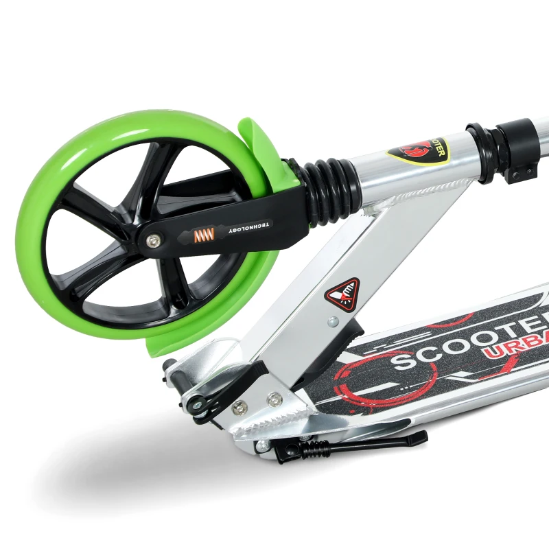 HOMCOM Folding Kick Scooter, Adjustable Ride On Scooter with 200mm Big Wheels and Double Shock Absorption, Urban Scooter for 14+ Teens Adult, Green