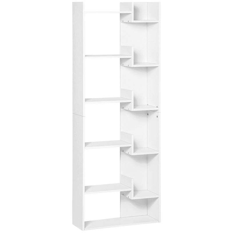 HOMCOM Bücherregal, 6-stufiges Aufbewahrungsregal, unregelmäßiges Design, für Wohnzimmer, Schlafzimmer, Büro, 60x21x162,5 cm, weiß