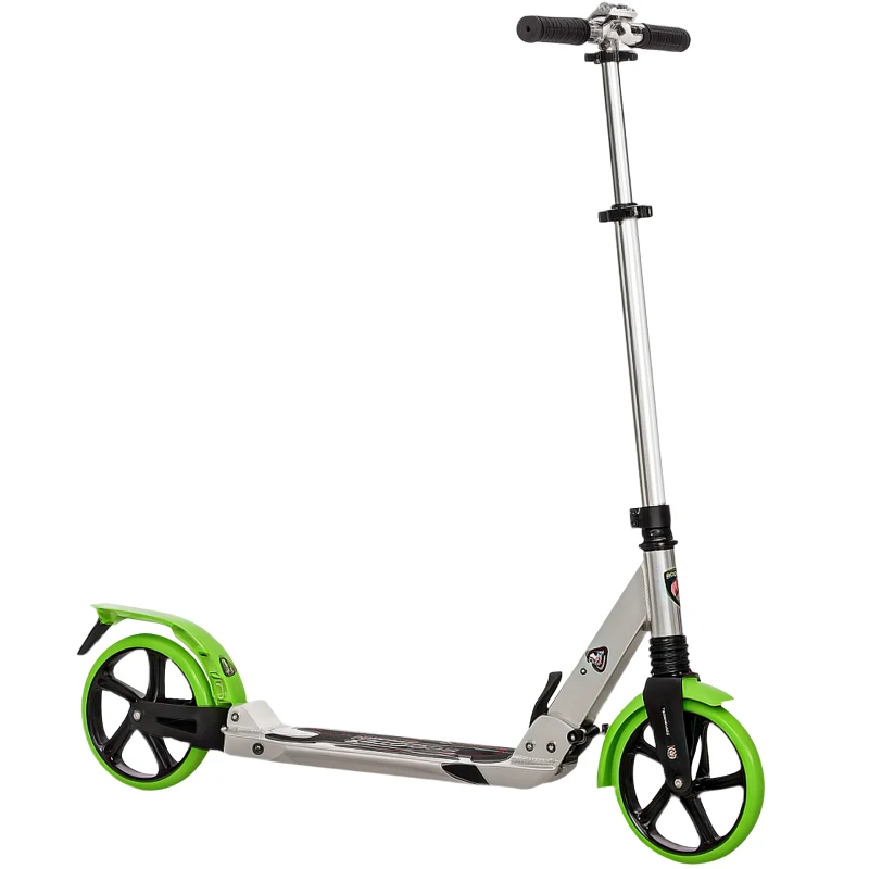 HOMCOM Folding Kick Scooter, Adjustable Ride On Scooter with 200mm Big Wheels and Double Shock Absorption, Urban Scooter for 14+ Teens Adult, Green