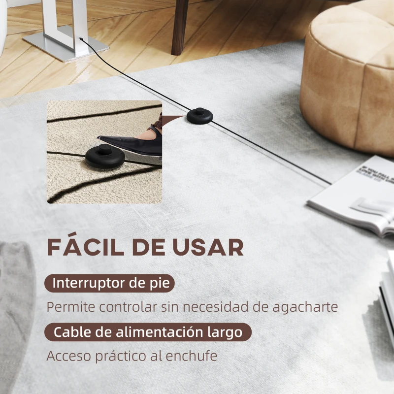 HOMCOM Lámpara de Pie para Salón 150 cm con Pantalla de Tela Luz Nocturna Interruptor de Pie y Base Metálico Blanco