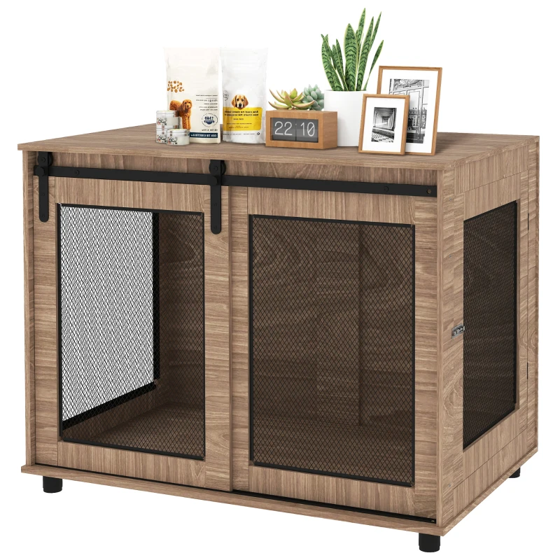 PawHut Hundebox, Transportbox für Hunde, Rückzugsbox für Haustiere, verschließbare Türen, 98 x 60 x 78 cm, Hellbraun