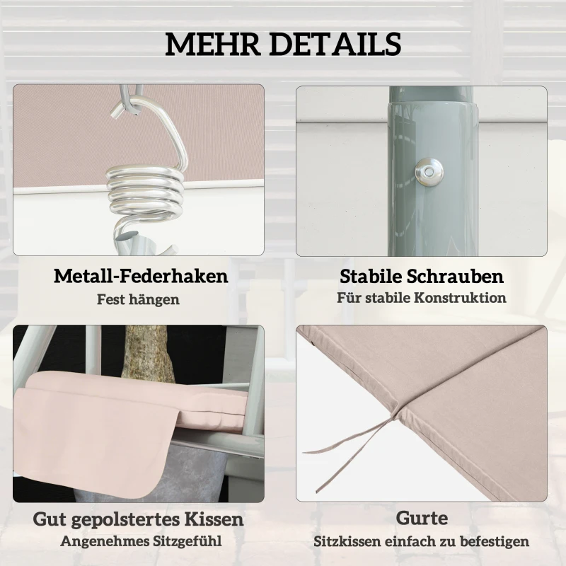 Outsunny Hollywoodschaukel, Gartenschaukel, 2-Sitzer-Schaukel mit Sonnendach, 175 x 112 x 165 cm, Beige