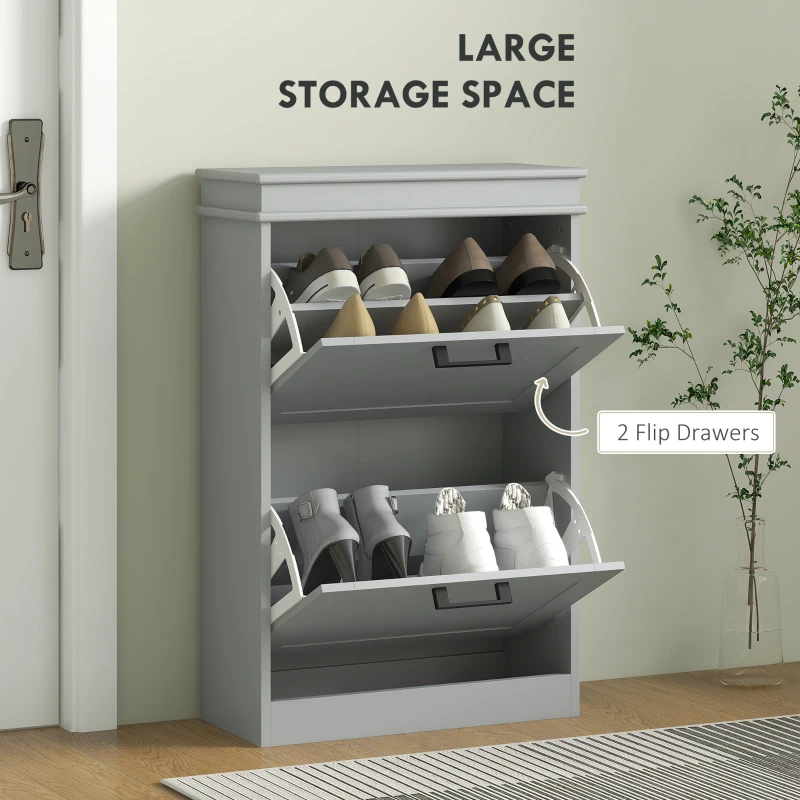 HOMCOM Two-Drawer Minimalistic 10-Shoe Cabinet - Grey
