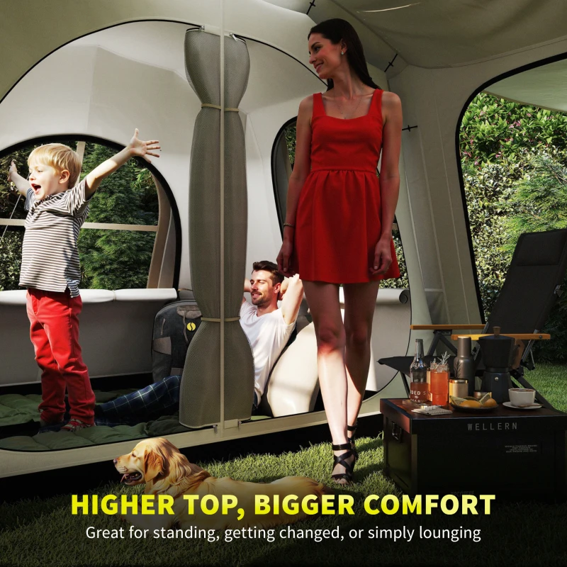 Outsunny 4 Man Tunnel Tent, Family Camping Tent with Porch, Bedroom and Living Area, Sewn in Groundsheet, 3000mm Waterproof, Portable with Bag for Hiking, Festival, Backpacking, Khaki