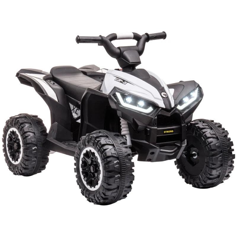 HOMCOM Quad buggy électrique enfant 12 V 6 Km/h max. effets lumineux selle pour enfant 3-5 ans métal PP noir blanc(m-11)