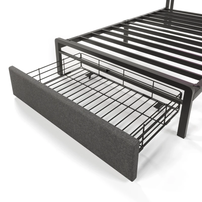 Upholstered Single Bed with LED Lighting, USB Type-C Charging, Storage Headboard and Drawers, 3ft Single Bed, 208L x 92W x 110H cm, Grey