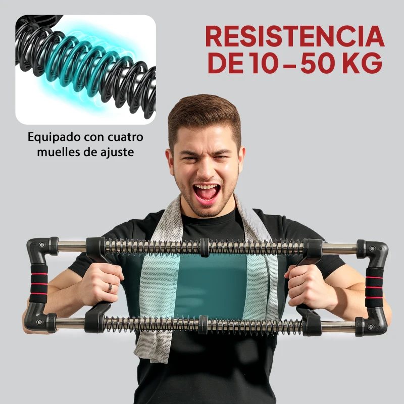 SPORTNOW Expansor de Pecho con Resistencia Ajustable de 10-50 kg para Desarrollo Muscular de Brazos 80x22x5 cm Negro
