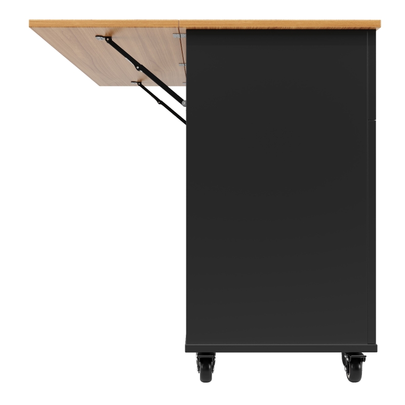Rolling Mobile Kitchen Island Cart with Drawer and Storage Cabinet, Drop Leaf Breakfast Bar with Towel Rack, 121L x 70W x 88H cm, Black