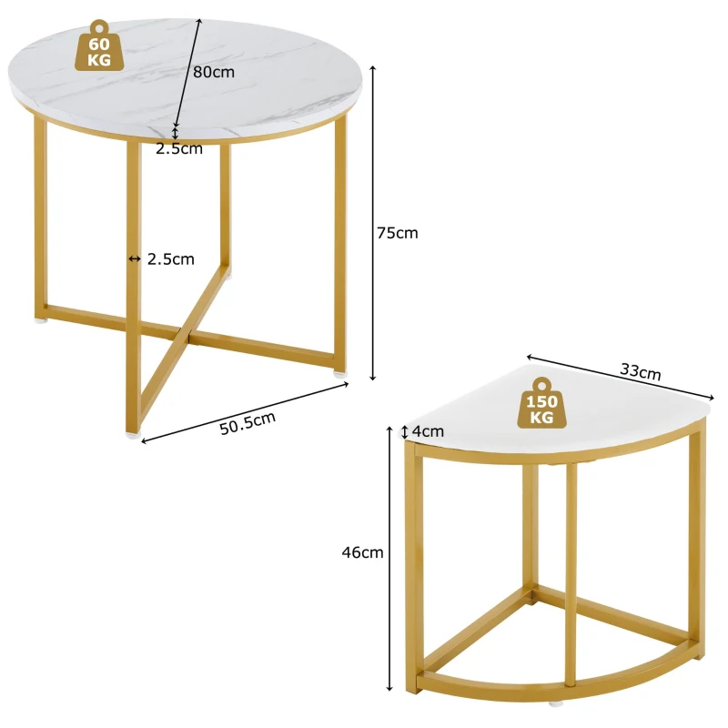 Dining Table Set with 4 Velvet Chairs, Space-Saving Design, MDF Top and Gold-Plated Iron Frame, Easy assembly, 80L x 80W x 75H cm, White+Gold