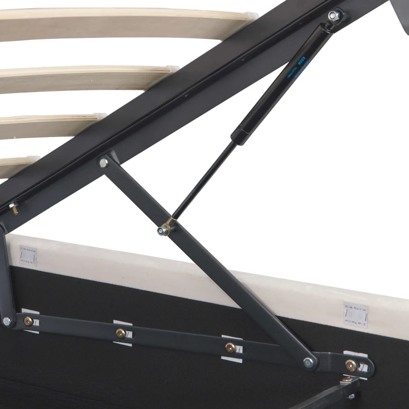 King Size LED Hydraulic Bed with Charging Station, Adjustable Tufted Headboard, Space-Saving Design for Bedroom, 206L x 151W x 105H cm, Beige