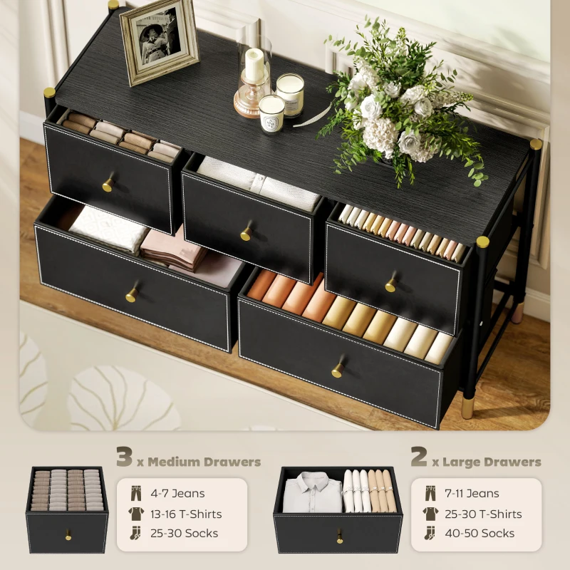 HOMCOM Faux Leather Front Chest of Drawers - Black