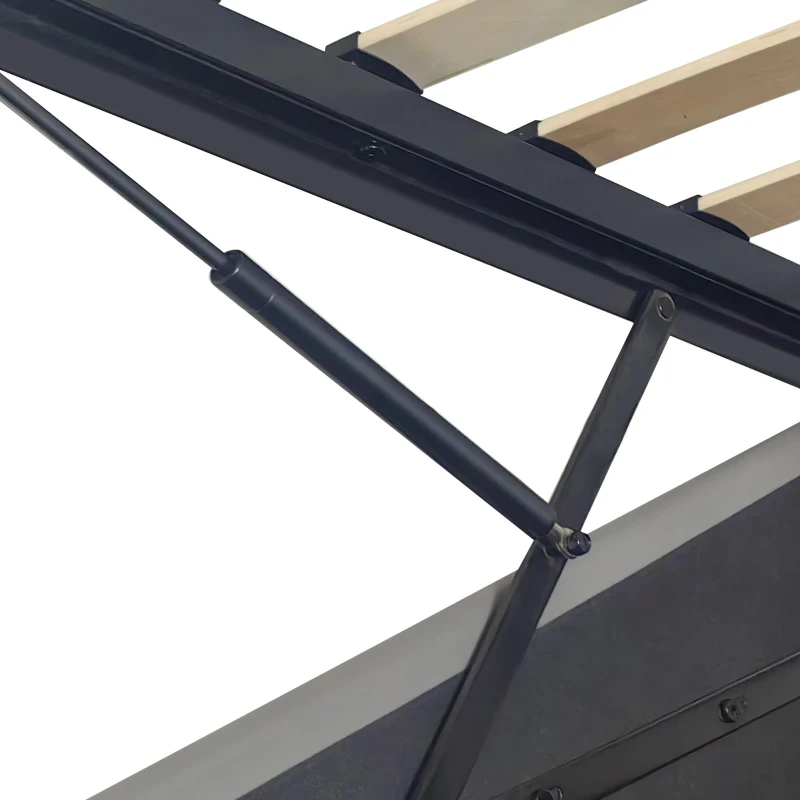 King Upholstered Bed Frame with Hydraulic Storage, LED Light, PU Leather Ottoman Bed with Charging Station, 217L x 152W x 115H cm, Grey