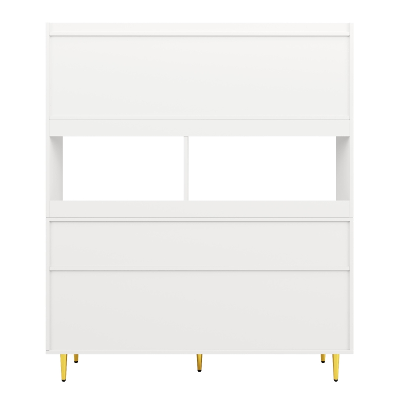 Multi-purpose Storage Cabinet with Changhong Glass Door, Wine Glass Holder, Multi-layered Storage Space, 145L x 39W x 171H cm, White
